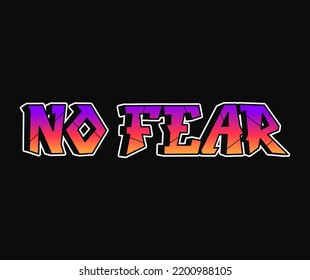 No Fear word trippy psychedelic graffiti style letters.Vector hand drawn doodle cartoon logo No Fear p illustration. Funny cool trippy letters, fashion, graffiti style print for t-shirt, poster