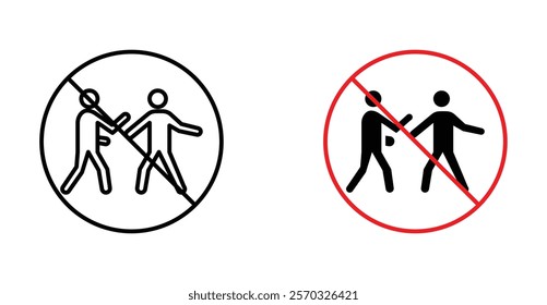 No fight sign vectors set in black. line and flat versions