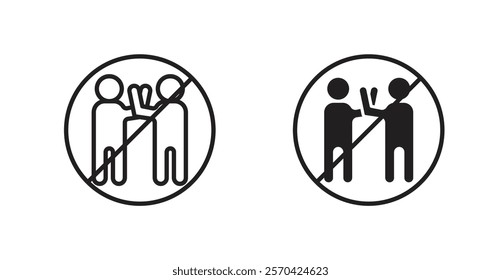 No fight sign vectors set in black. line and flat versions