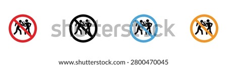 No fighting sign vector set. Vector illustration of colorful stop violence prohibition circle icons, anti bullying symbols, and public safety warning elements on white background.