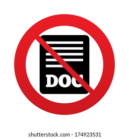 No File document icon. Download doc button. Doc file symbol. Red prohibition sign. Stop symbol. Vector