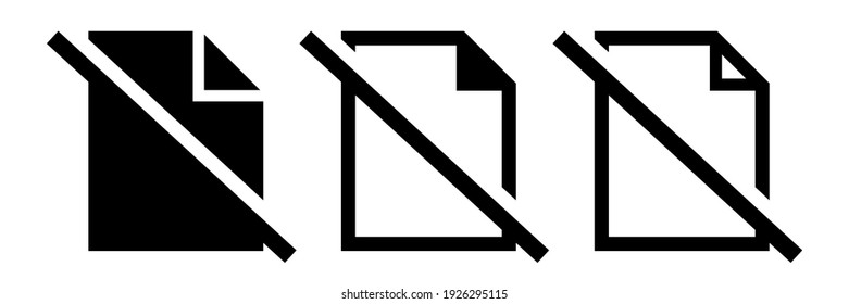 No file document icons set. Delete file symbol. Cross paper document vector illustration.