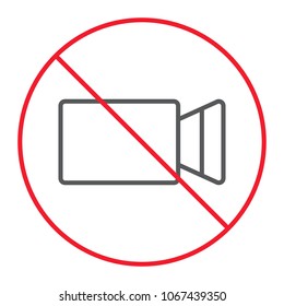 No filming thin line icon, prohibition and forbidden, no video sign vector graphics, a linear pattern on a white background, eps 10.