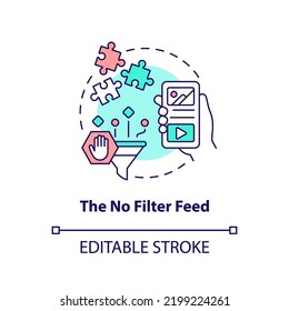 No filter feed concept icon. Rise of authenticity. Social media trend abstract idea thin line illustration. Isolated outline drawing. Editable stroke. Arial, Myriad Pro-Bold fonts used