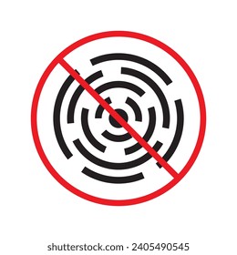 No fingerprint icon. Forbidden fingerprint icon. No scan vector sign. Prohibited scaning vector icon. Warning, caution, attention, restriction flat sign design. Do not scan fingerprint icon