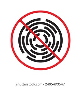 No fingerprint icon. Forbidden fingerprint icon. No scan vector sign. Prohibited scaning vector icon. Warning, caution, attention, restriction flat sign design. Do not scan fingerprint icon