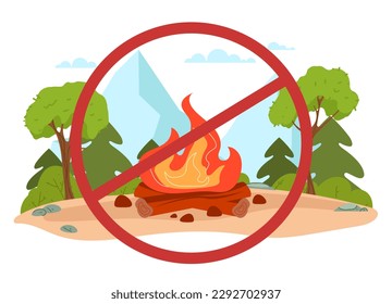 No fire bonfire campfire in wood forest prohibition sign concept. Vector graphic design illustration