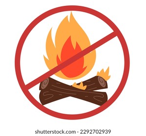 No fire bonfire campfire in wood forest prohibition sign concept. Vector graphic design illustration