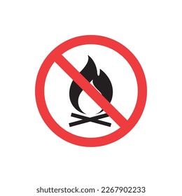 No Fire, Bonfire, Flame Vector Icon.  Isolated on White Background. Stop Fire, BBQ or Сampfire Sign.