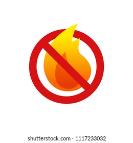 No Fire with Flame Icon Cancelled Flat Style Sign