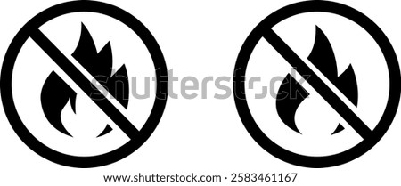 No Fire and Flame Prohibited Icon Sign – Vector Symbol Set