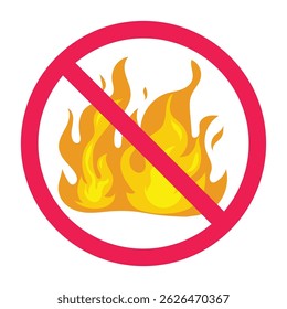 No hay señal de llama de fuego, señal de fuego prohibido, no hay señal de llama Ilustración vectorial