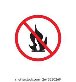 Kein Feuer verboten Flamme Warnung Gefahr verboten Zeichen Sicherheitswarnung Flamme nicht erlaubt. Brennbares Symbol, Vektordesign und Illustration.