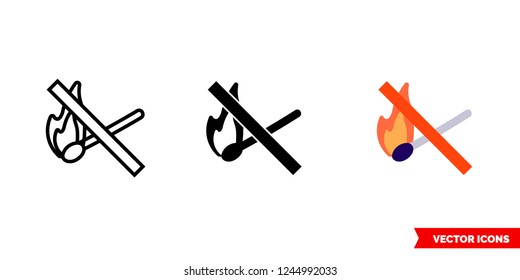 No fire icon of 3 types: color, black and white, outline. Isolated vector sign symbol.