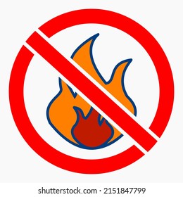 No fire icon. Dangerous fire. Fire prohibition. Flammable. Vector icon.