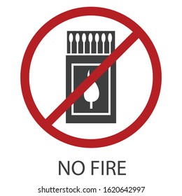 No fire icon. Forbidding sign in a simple flat style. Crossed out red circle. Silhouette of an open box of matches. Vector illustroation for design and web isolated n white background.