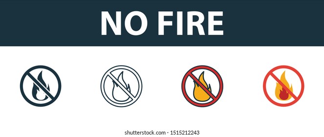 No Fire icon set. Premium simple element in different styles from fire safety icons collection. Set of no fire icon in filled, outline, colored and flat symbols concept.