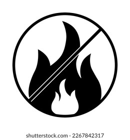Kein Feuersymbol. Warnzeichen auf Schwarz-Weiß. Vektorgrafik.