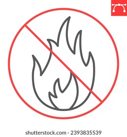 No fire line icon, prohibition and forbidden, no open flame sign, vector graphics, editable stroke outline sign, eps 10.