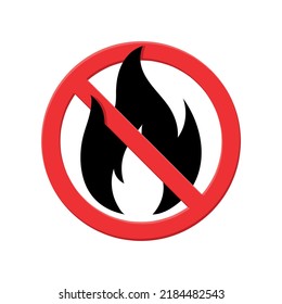 no fire on white background, forbidden circle, black flame icon with red crossed out circle vector image