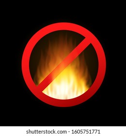 No fire. No open flame sign on black background.