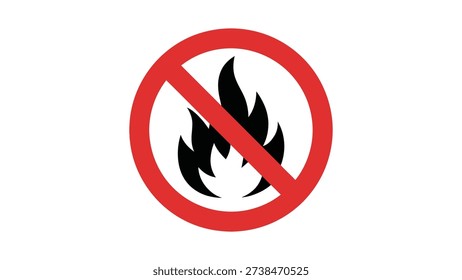 no fire prohibition sign with flame symbol inside red circle isolated on white background, flammable warning icon design