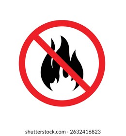 No fire or fire prohibition sign. No open flame sign. No fire, access with open flame prohibition sign. No fire sign icon symbol.