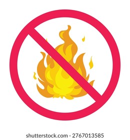 No fire sign, do not start fire symbol, no fire or flame warning sign, no fire prohibition sign safety warning icon