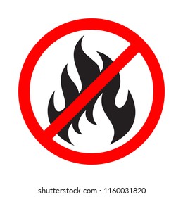 No fire sign. No flame graphic icon. Fire prohibition symbol isolated on white background. Vector illustration