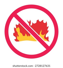 No fire sign, forbidden fire sign, do not burn symbol, do not ignite sign, no flames warning icon, vector illustration
