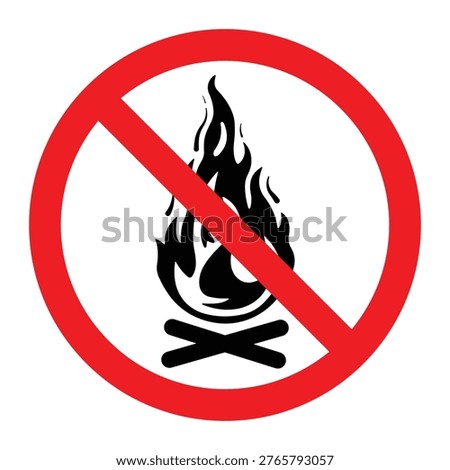 No fire sign icon design. No campfires sign. No fire sign modern round sticker. Flame not allowed. Vector illustration.