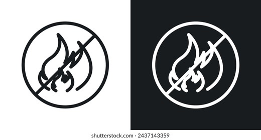 No hay icono de signo de fuego Diseñado en un estilo de línea sobre fondo blanco.