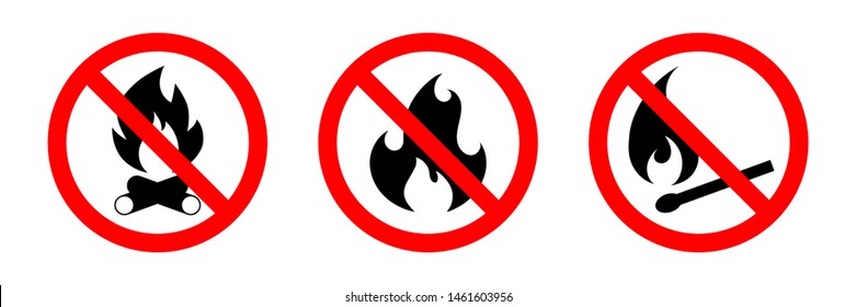 No Fire Sign icon set isolated on white background. Simple flame prohibition symbol in flat style collection. Vector illustration