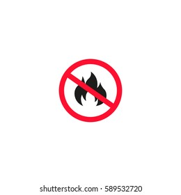 No fire sign isolated on white background vector illustration. Prohibition open flame symbol, flammable hazard sign, road information and help, roadway auto service icon