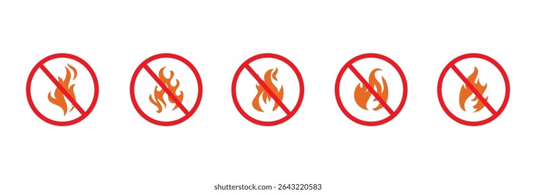 No Fire Sign Line Icon. Flame Ignition Prohibition icon in outline and solid flat style.