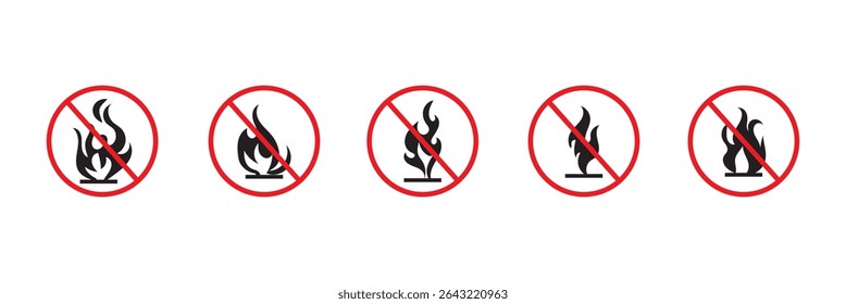 No Fire Sign Line Icon. Flame Ignition Prohibition icon in outline and solid flat style.