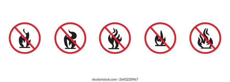 No Fire Sign Line Icon. Flame Ignition Prohibition icon in outline and solid flat style.
