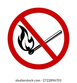 No Fire Sign Vector illustration, Prohibition of playing with fire, Prohibition of lighting fires, No Fire Sign Line Icon. Flame Ignition, Prohibition icon. Fire not allowed, No camping sign isolated