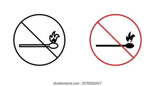 No fire sign vectors set in black. line and flat versions