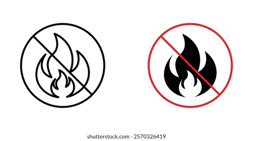 No fire sign vectors set in black. line and flat versions