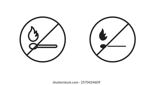 No fire sign vectors set in black. line and flat versions