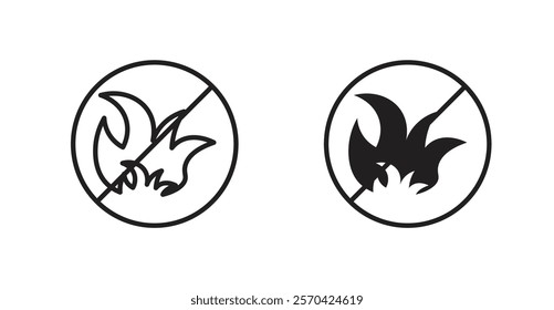 No fire sign vectors set in black. line and flat versions