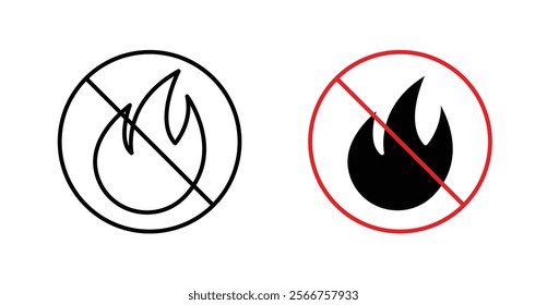 No fire signs in black outline, solid and colored style