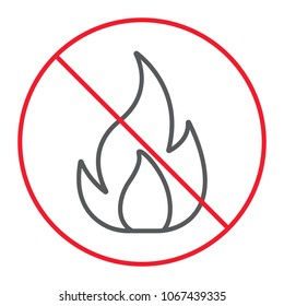 No Fire thin line icon, prohibition and forbidden, no flame sign vector graphics, a linear pattern on a white background, eps 10.