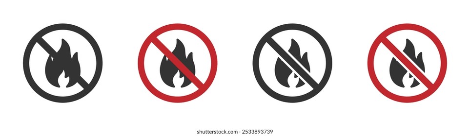 No fire vector icon. Fire prohibited vector icon. No fire icon. Fire is not allowed sign