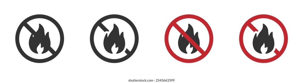 No fire vector icon. Fire prohibited icon. No fire icon. Fire is not allowed vector signs