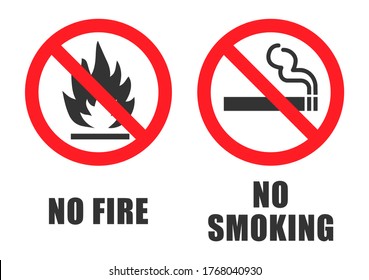 No Fire Vector Sign icon. No flame sign icon symbol. Vector illustration image. Isolated on white background. No smoking.