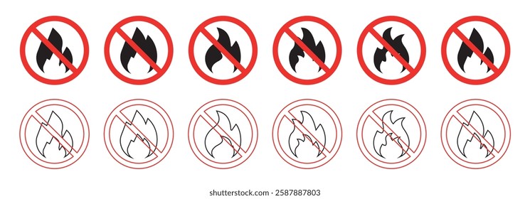 No fire vector sign, match forbidden symbol. No fire vector sign, flame forbidden sign design.
