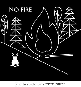 no fires, sketch vector illustration, isolated on a white background. forest, match, fire