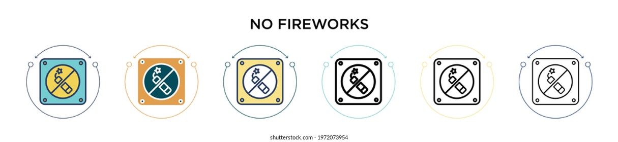 No fireworks icon in filled, thin line, outline and stroke style. Vector illustration of two colored and black no fireworks vector icons designs can be used for mobile, ui, web